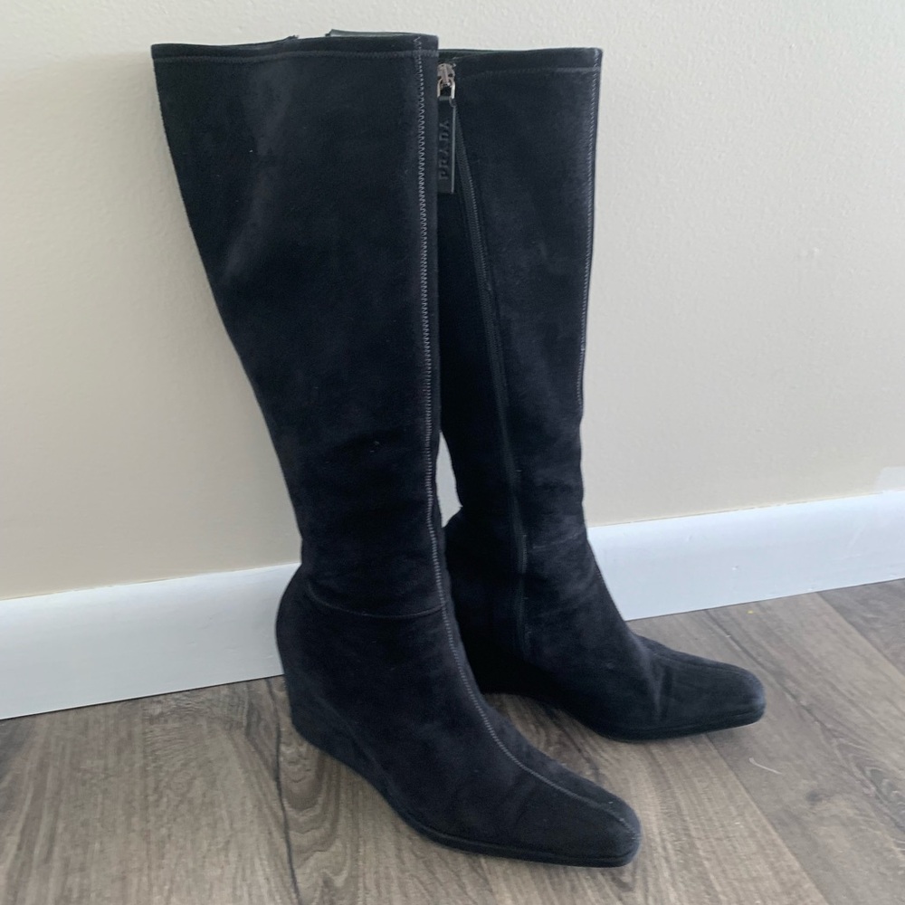 Prada Black Suede Tall Zip Boots - Picture 7 of 10
